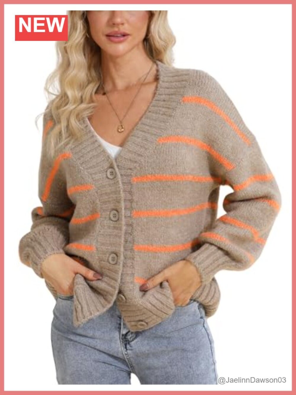 Womens Striped Oversized V Neck Button Down Knit Cardigan Sweater